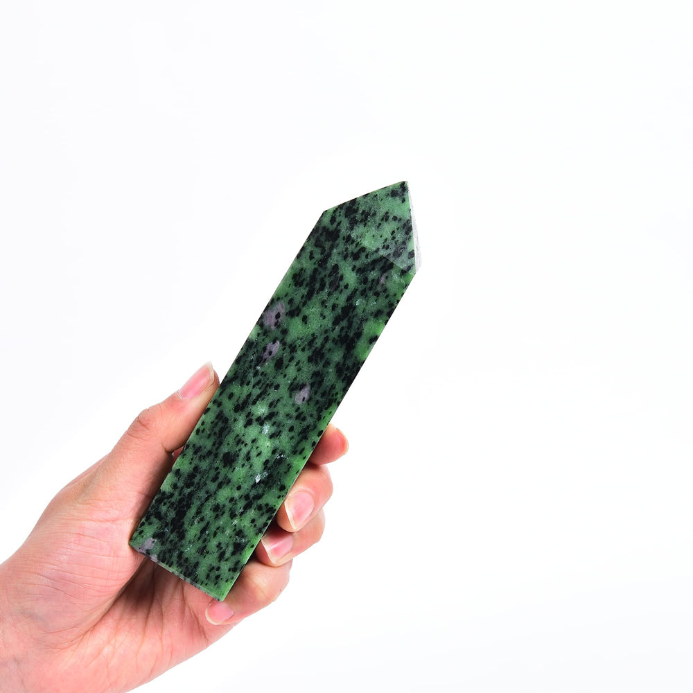 JIC Gem Ruby Zoisite tower closeup showing red-green coloration.