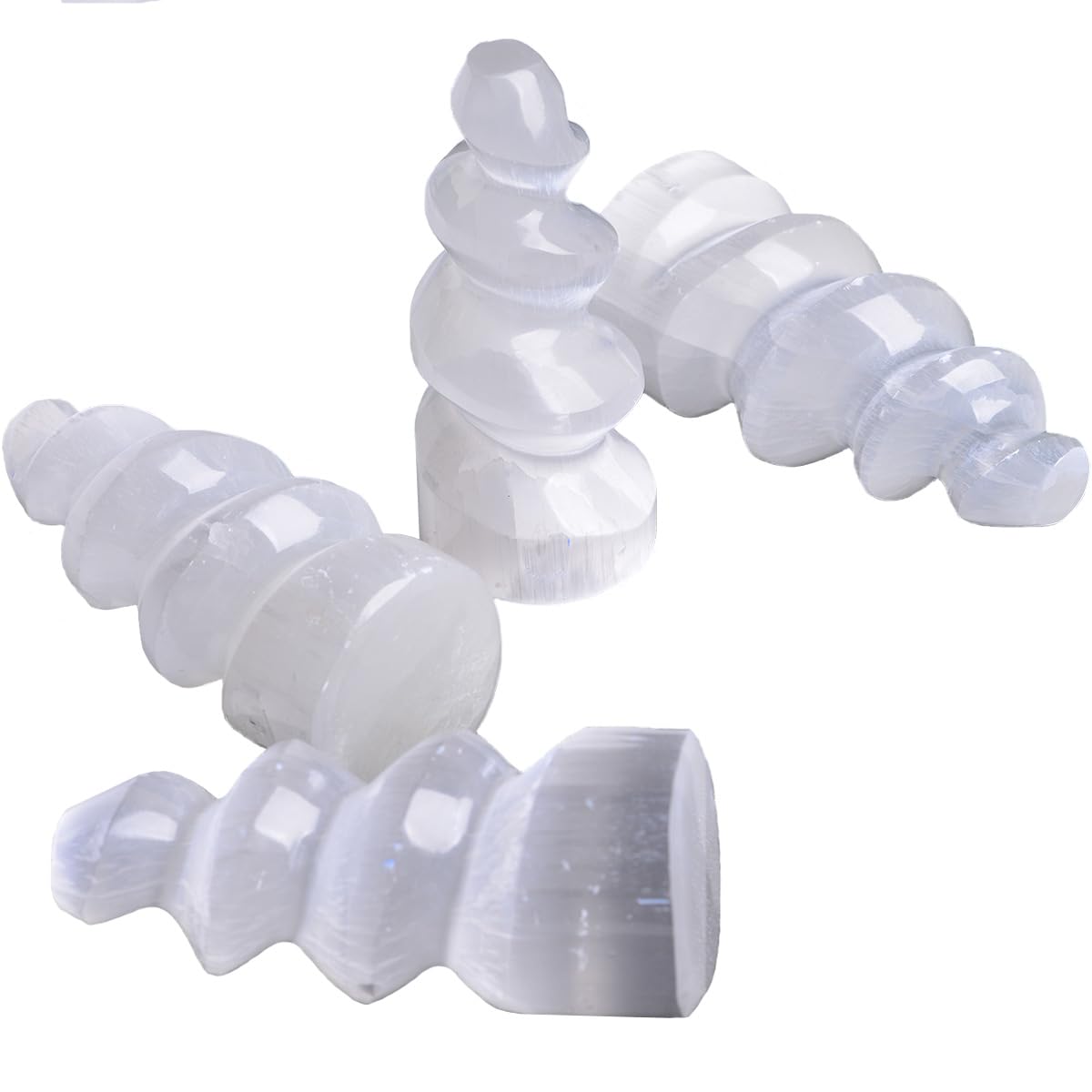 JIC Gem selenite tower spiral 4in promotes calm energy for meditation