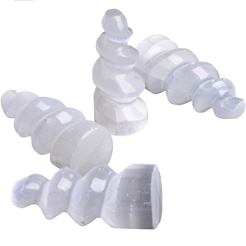 JIC Gem selenite tower spiral 4in promotes calm energy for meditation