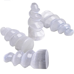 JIC Gem selenite tower spiral 4in promotes calm energy for meditation
