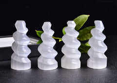 JIC Gem selenite tower spiral 4in creates serene focus during work or yoga