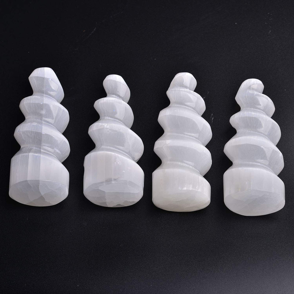JIC Gem selenite tower spiral 4in enhances tranquil decor at home