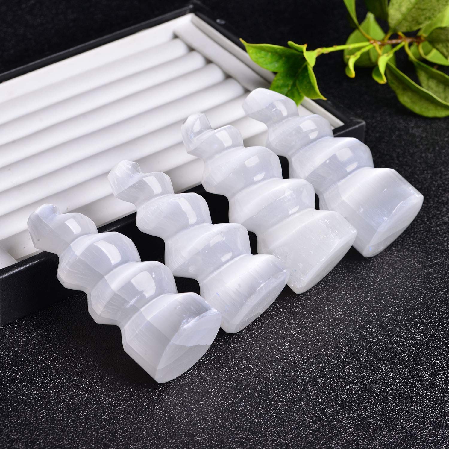JIC Gem selenite tower spiral 4in stands as a natural, calming centerpiece
