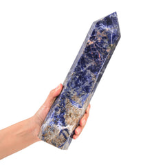JIC Gem six-faceted blue sodalite wand enhances focus during practice.