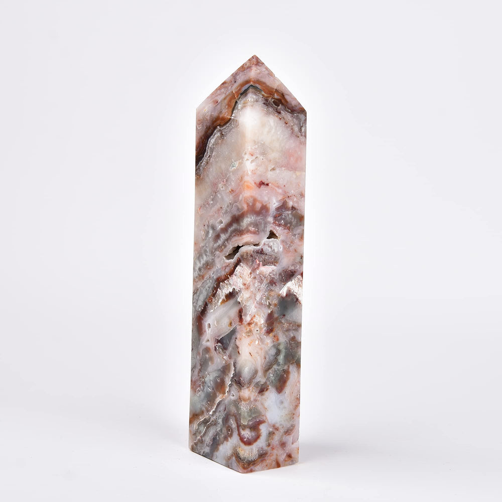 JIC Gem striped agate tower adds natural beauty to meditation spaces.