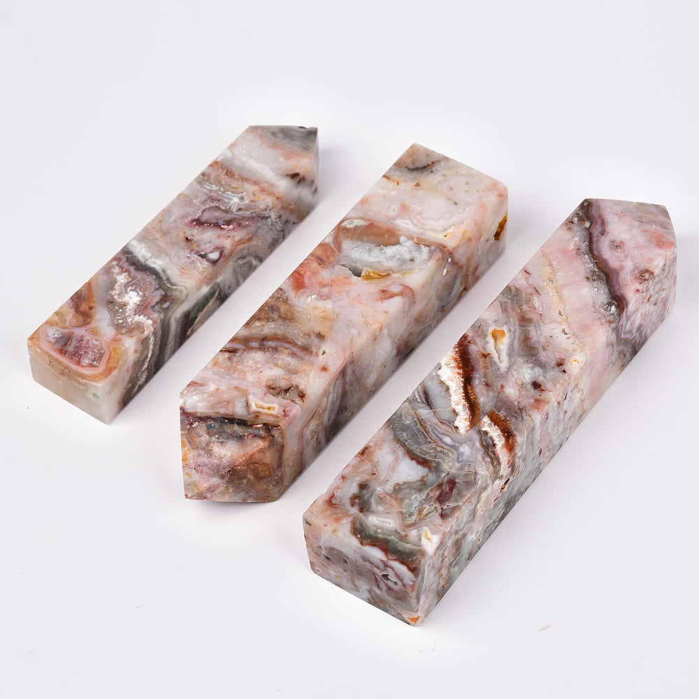 JIC Gem striped agate tower complements home or office crystal decor and spiritual practice.