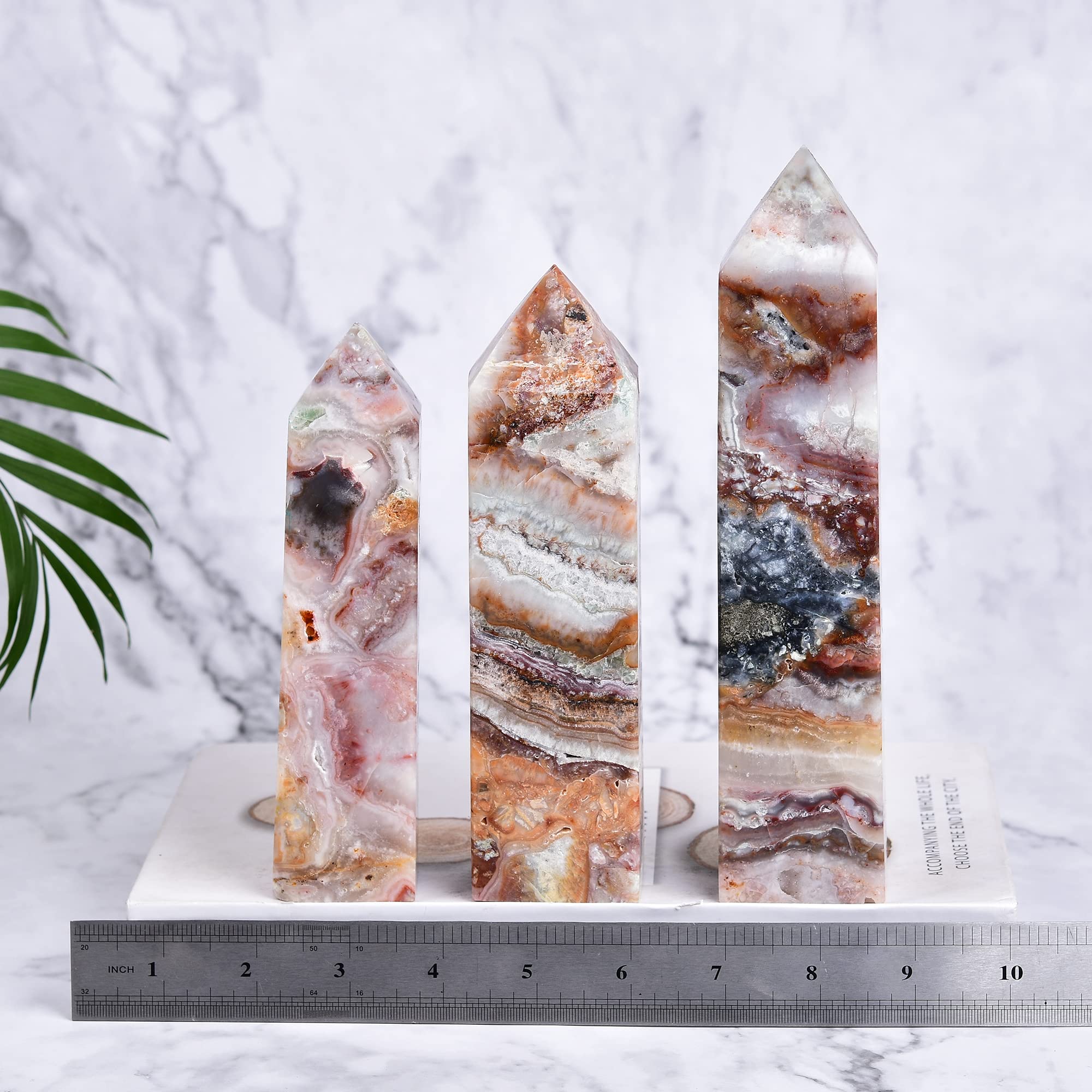JIC Gem striped agate tower provides a calming centerpiece for living areas.