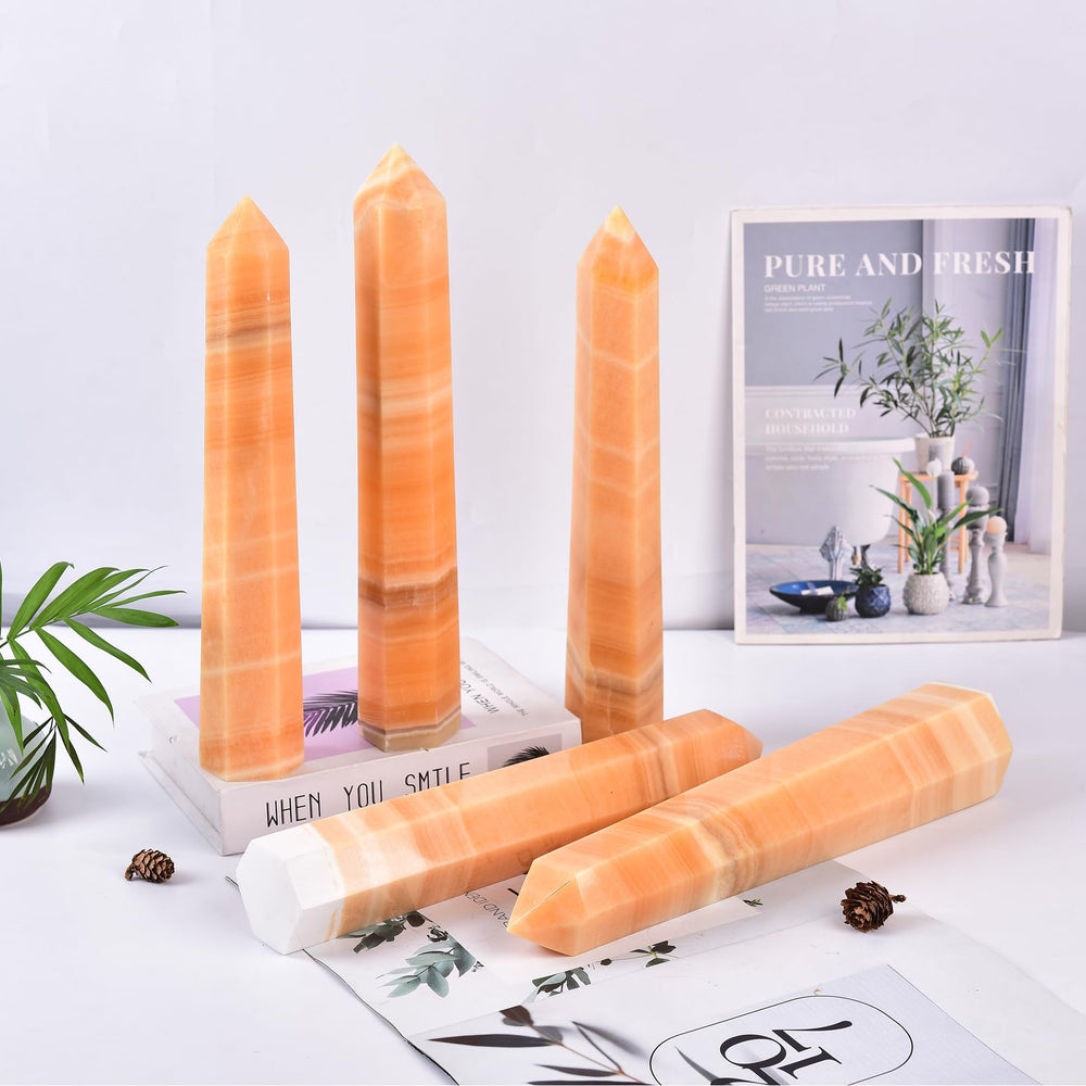 Elegant decor shot of JIC Gem yellow calcite tower in room.
