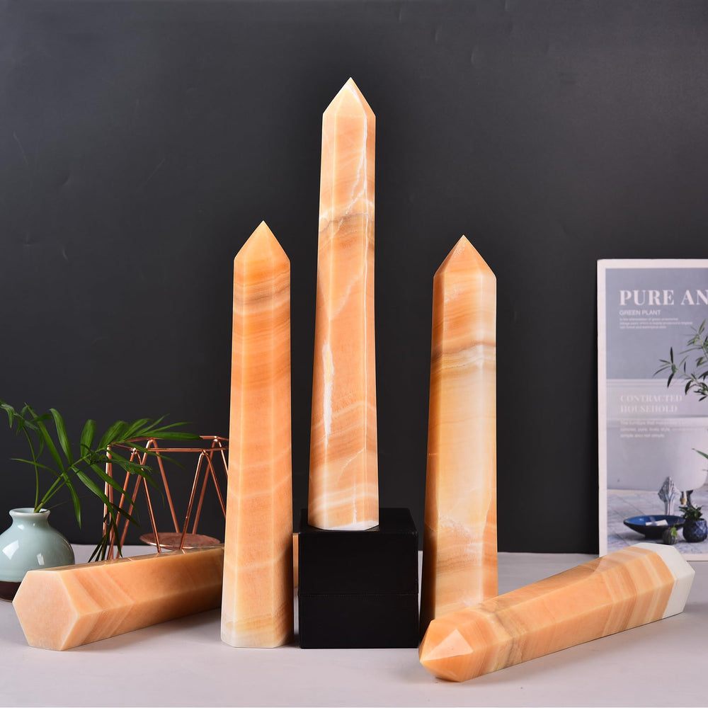 Natural texture and color of JIC Gem yellow calcite tower.