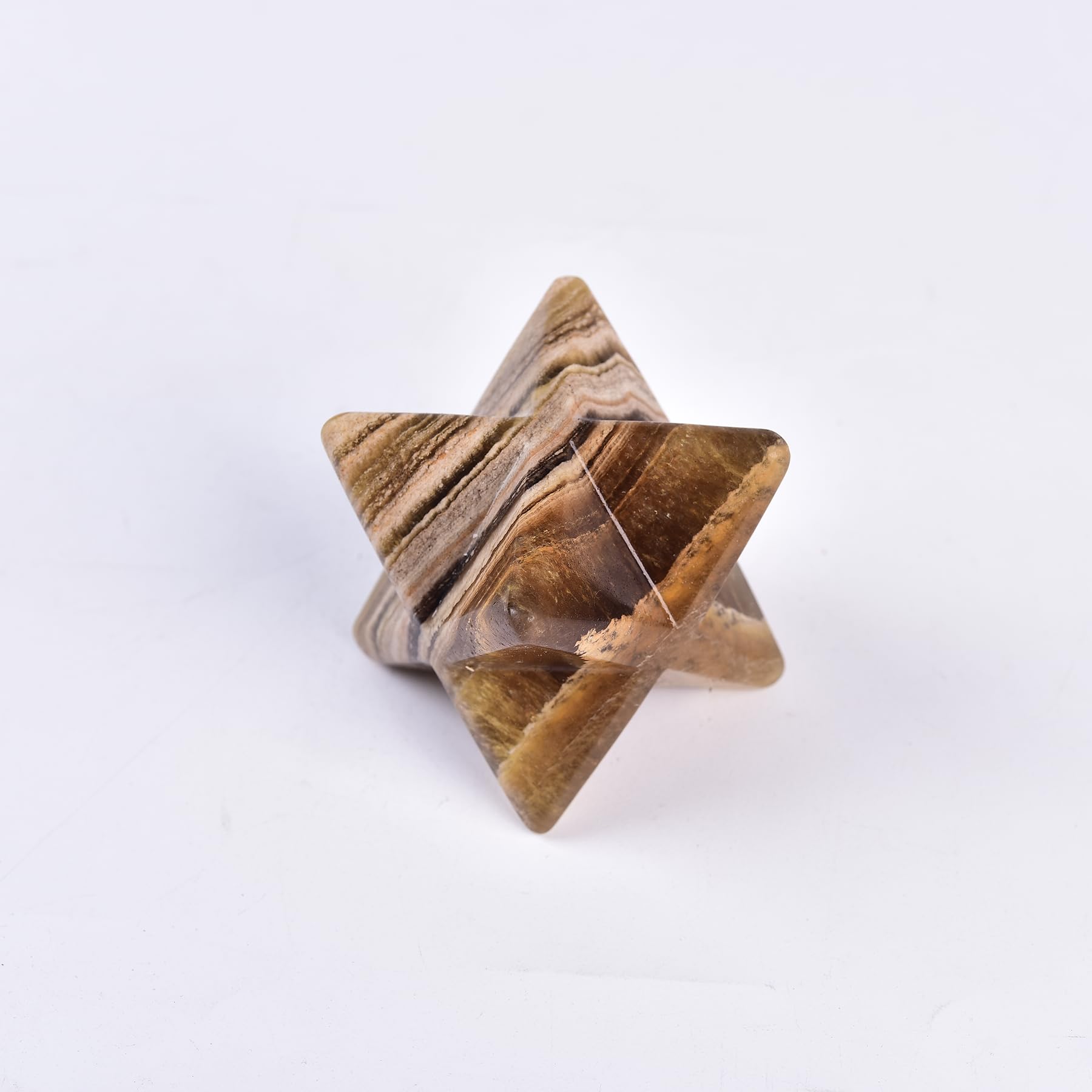 JIC Gem Yellow Fluorite Merkaba crystal, 8-9 cm, perfect for focused meditation.