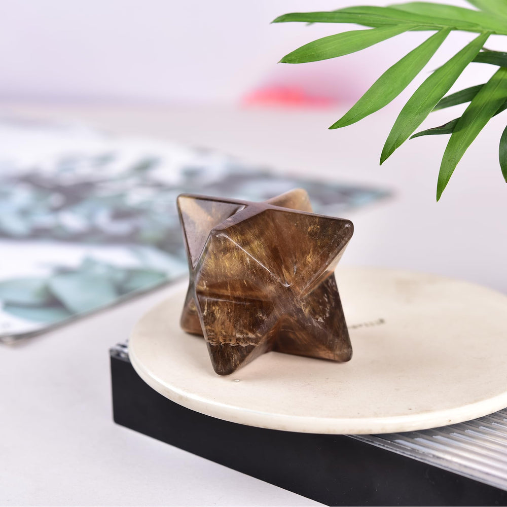 JIC Gem Yellow Fluorite Merkaba energy grid piece supports aura balance during practice.