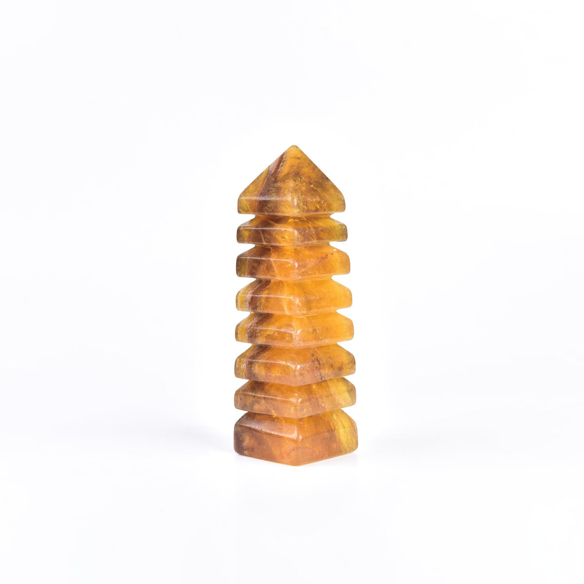 JIC Gem yellow fluorite tower pagoda elevates desk focus and calm.