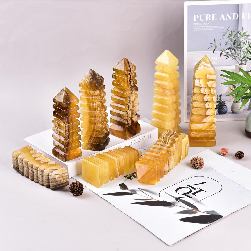 JIC Gem yellow fluorite pagoda adds balance to any room.