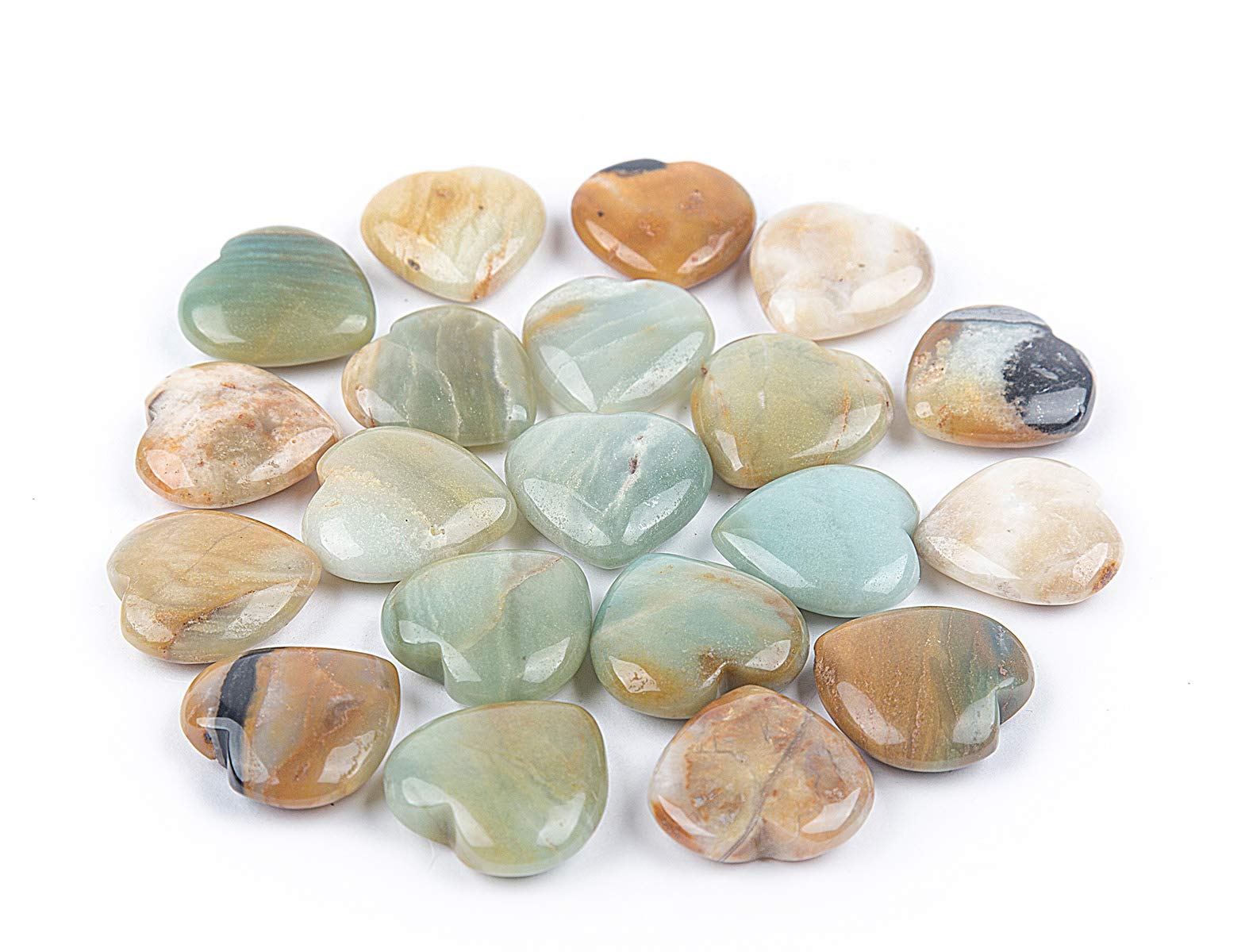 JIC Gem amazonite heart stones in a 20-piece set for calming touch and decorative display.