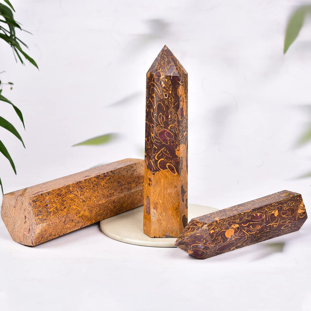 JIC Gem Golden Silk Jade obelisk supports positive energy flow in rooms.