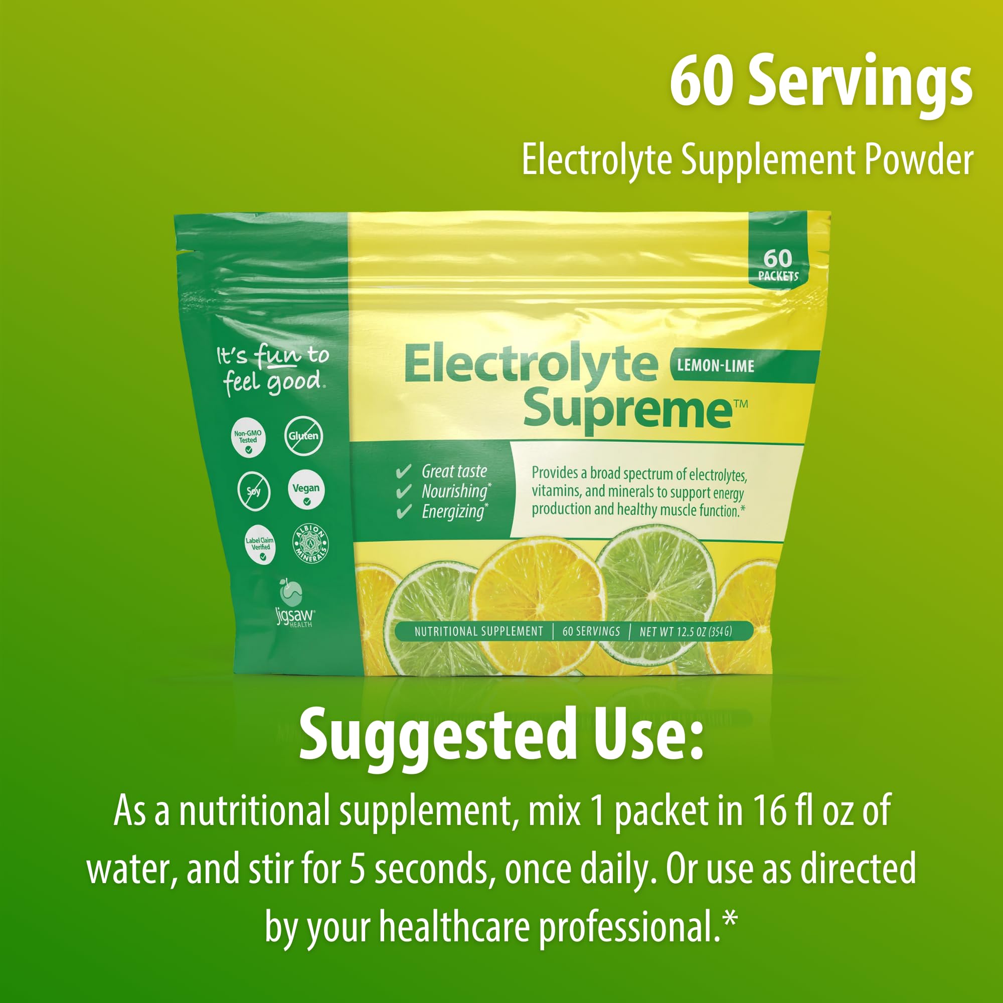 Jigsaw Electrolyte Supreme 60 servings packaging highlighting value and convenience.