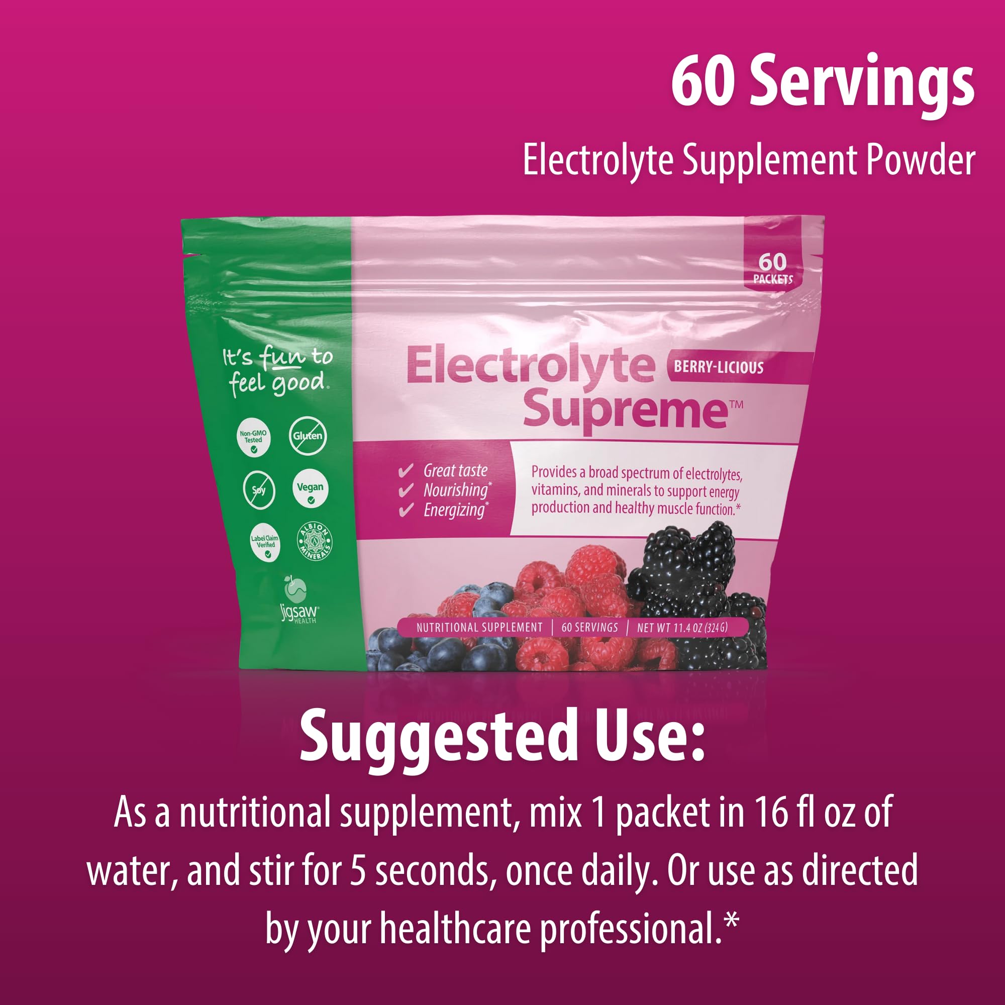 Jigsaw Electrolyte Supreme berry fizz suggests flavorful hydration after activity