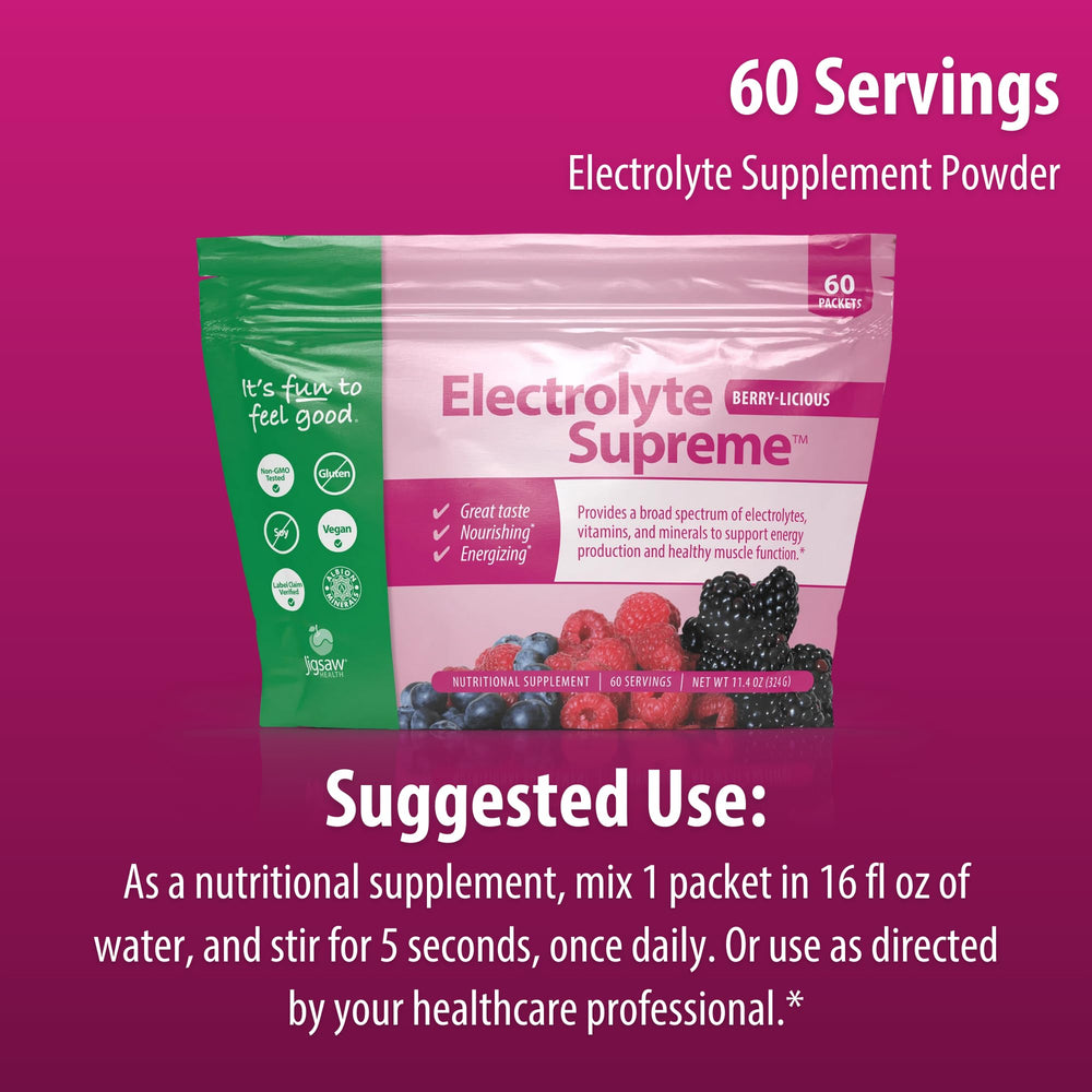 Jigsaw Electrolyte Supreme berry fizz suggests flavorful hydration after activity