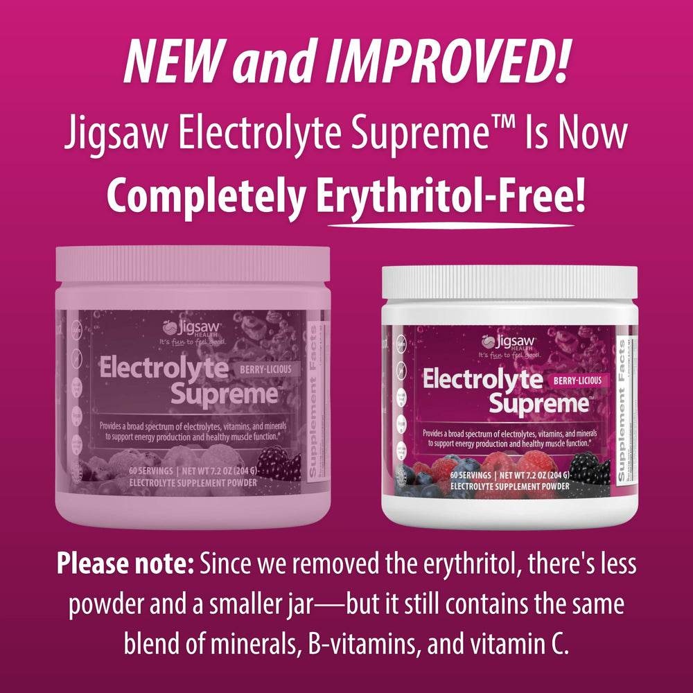 Jigsaw Electrolyte Supreme Berry-Licious powder swirling in glass