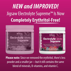 Jigsaw Electrolyte Supreme Berry-Licious powder swirling in glass