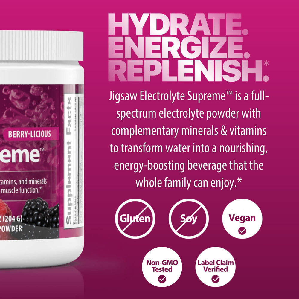 Jigsaw Electrolyte Supreme Berry-Licious packaging on kitchen counter