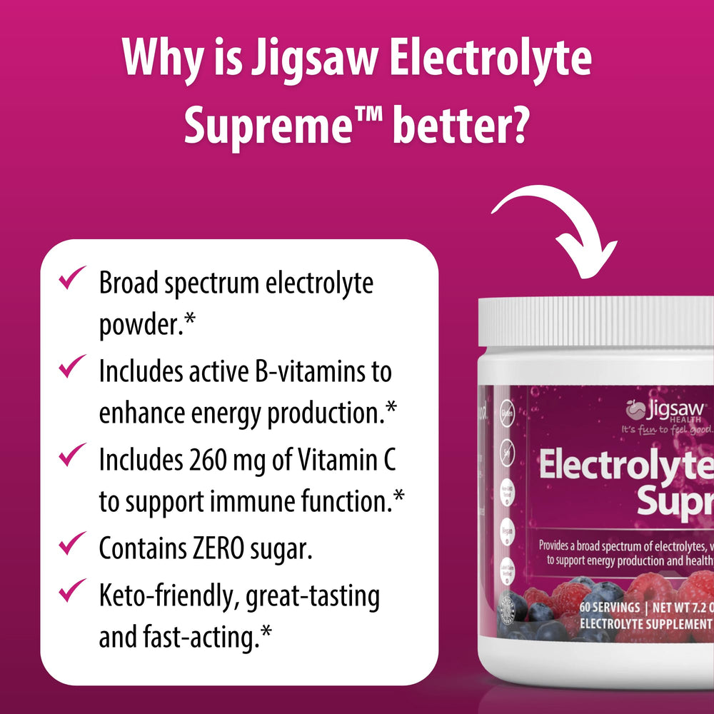 Jigsaw Electrolyte Supreme Berry-Licious powder being stirred with spoon
