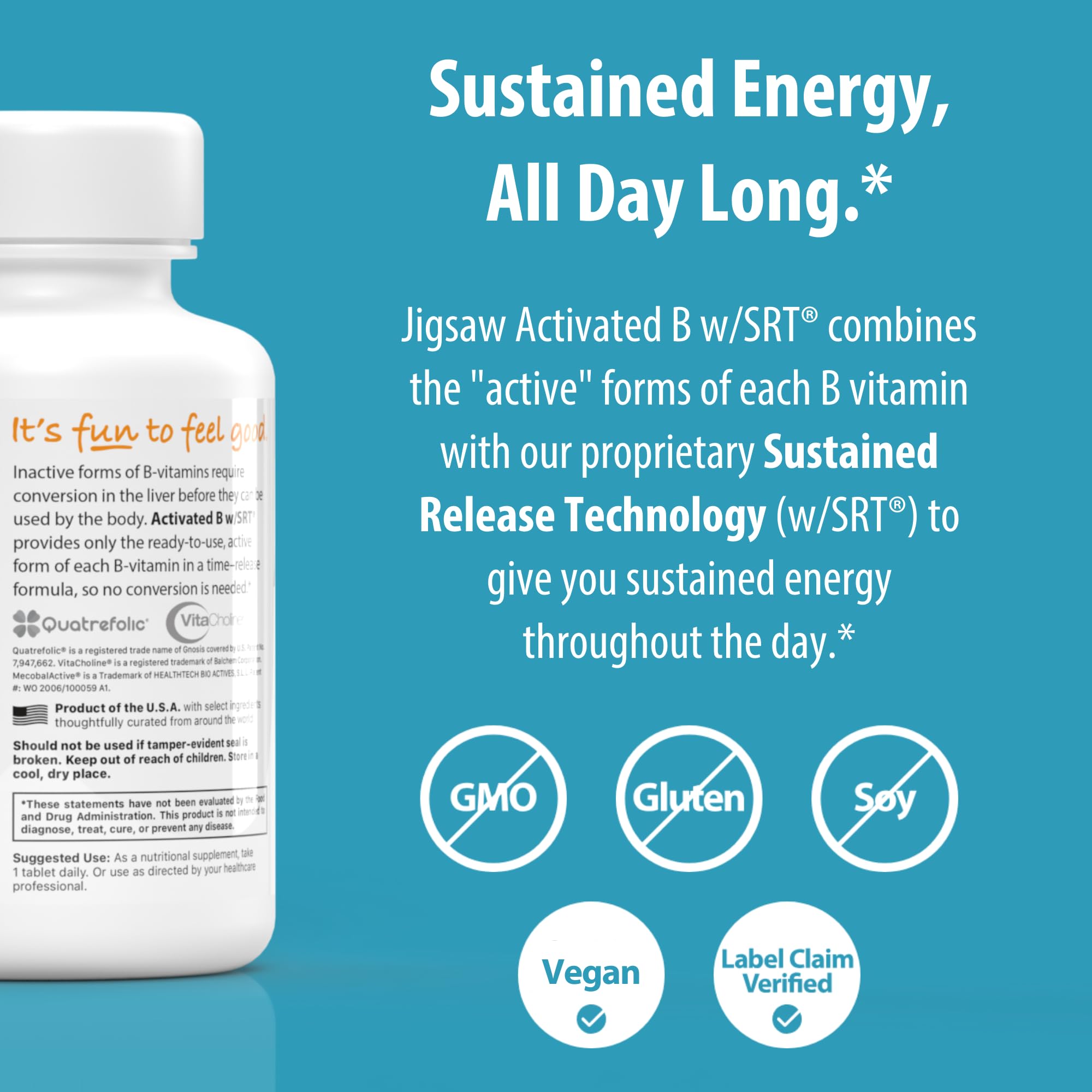 Jigsaw Health Activated B w/SRT bottle pour captured during morning routine.