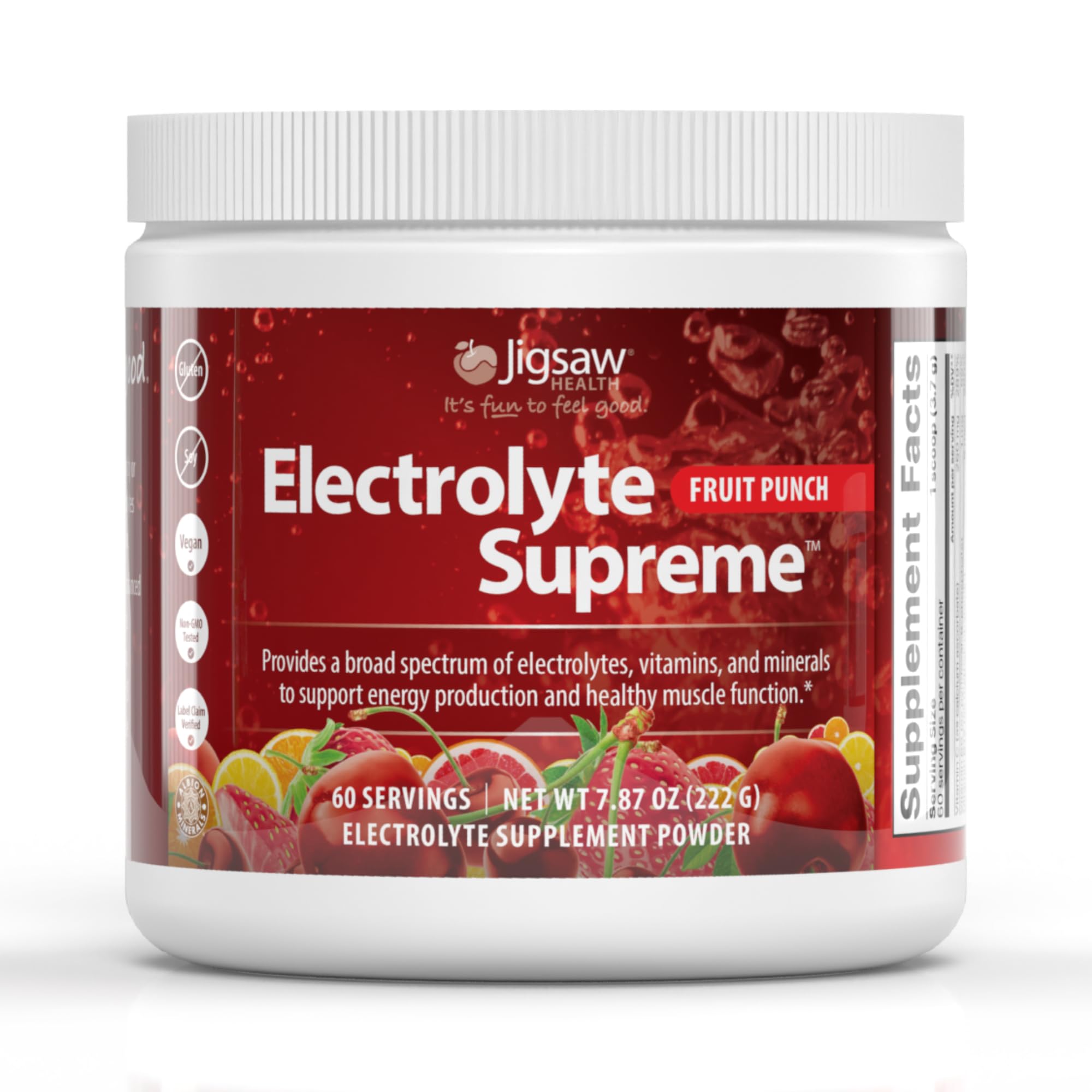 Jigsaw Health Electrolyte Supreme fruit punch jar ready for hydration