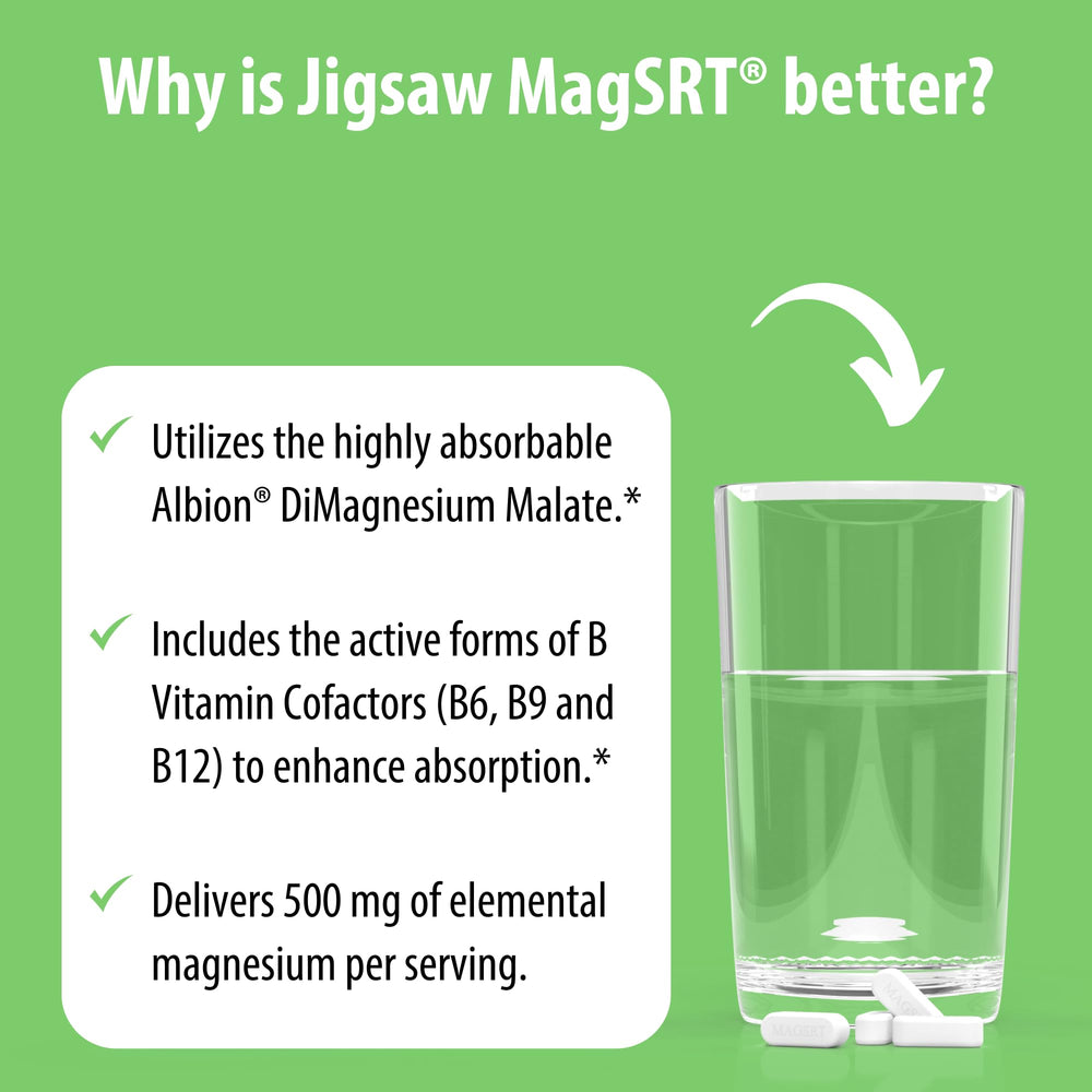 Albion dimagnesium malate detail on MagSRT bottle for bioavailability