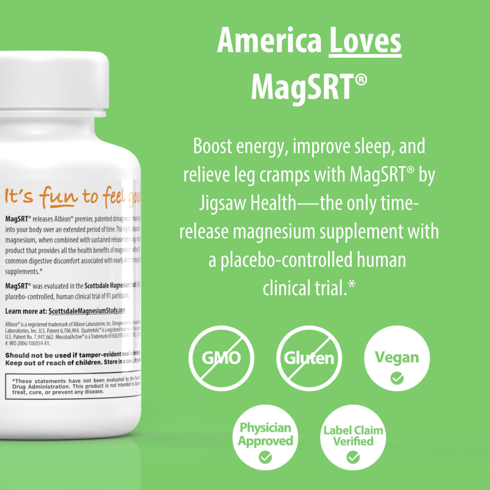 Jigsaw Health MagSRT bottle top view showing easy daily dosing.