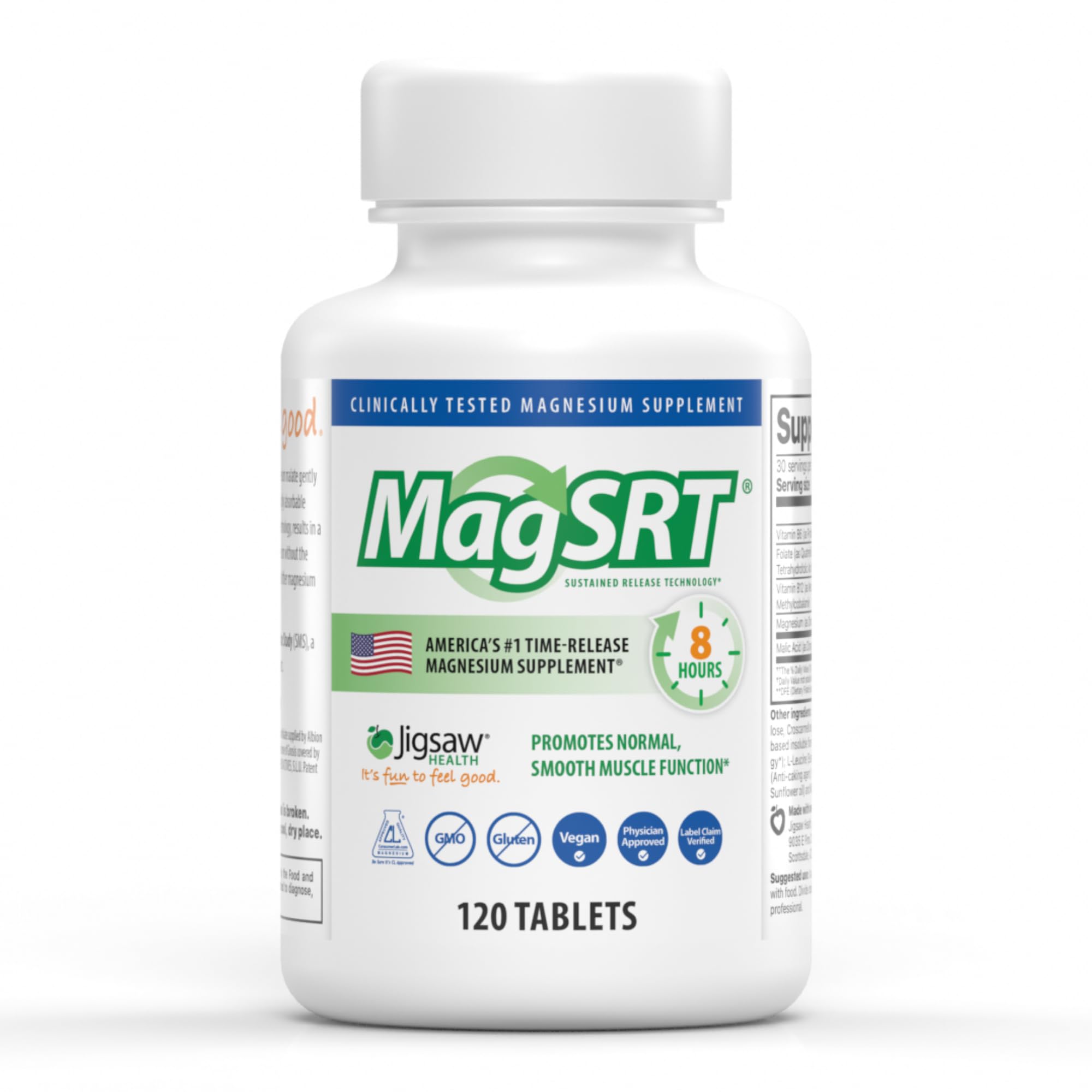 Jigsaw Health MagSRT tablets close-up for steady energy support.