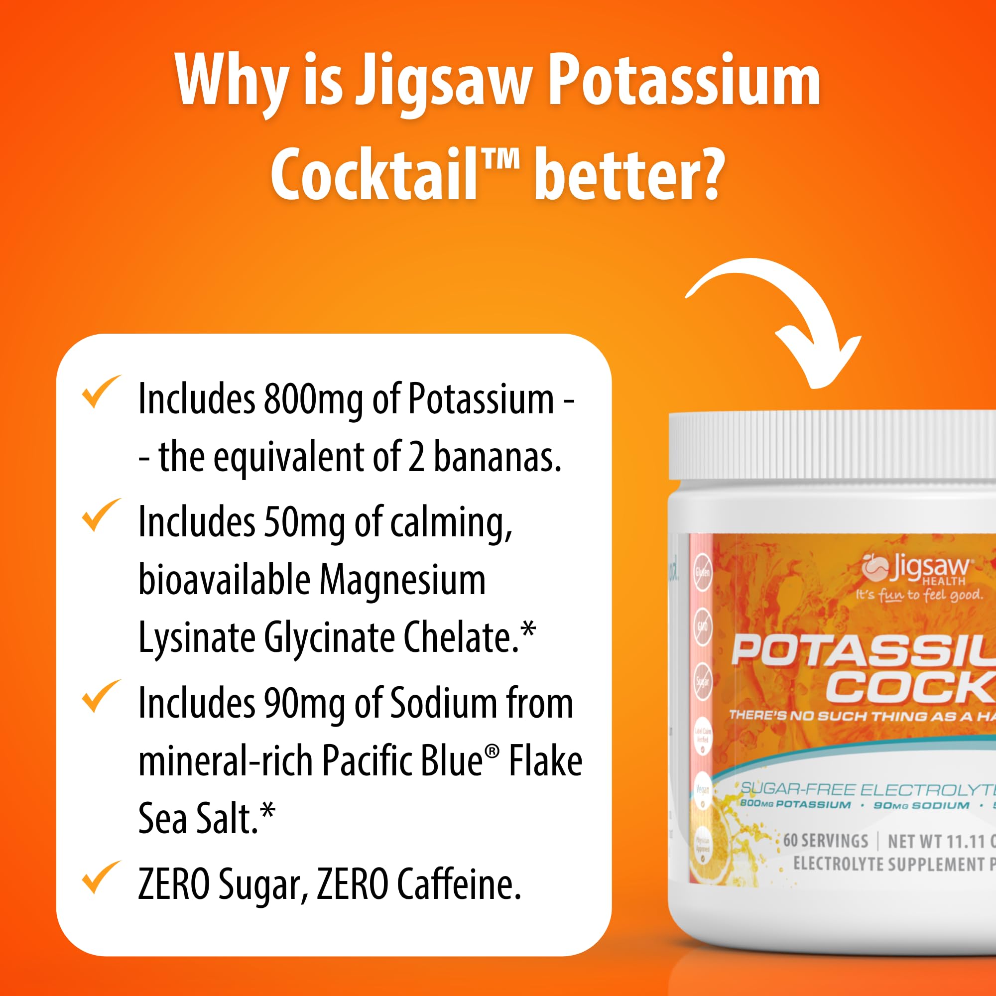 Nutrition close-up on Jigsaw Health Potassium Cocktail label for hydration planning