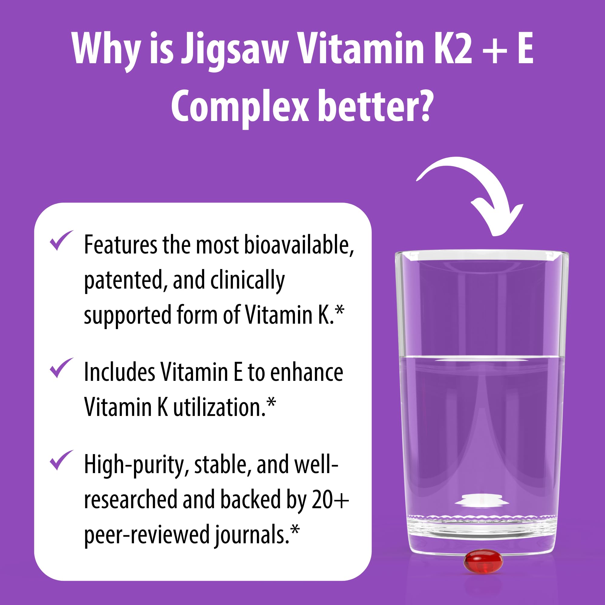 Jigsaw Health Vitamin K2 + E Complex bottle top close-up; protective seal.