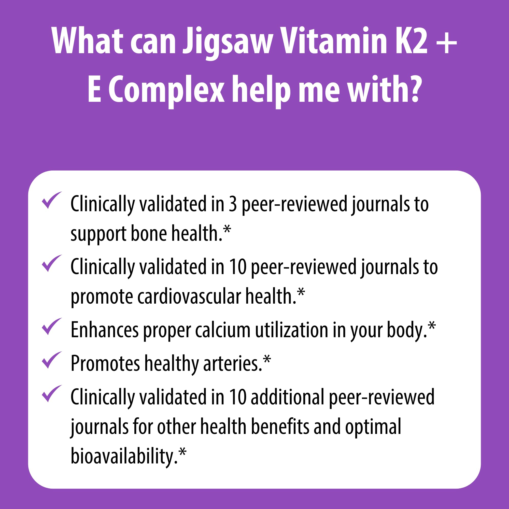 Jigsaw Health Vitamin K2 + E Complex nutrition panel; clear ingredient details.