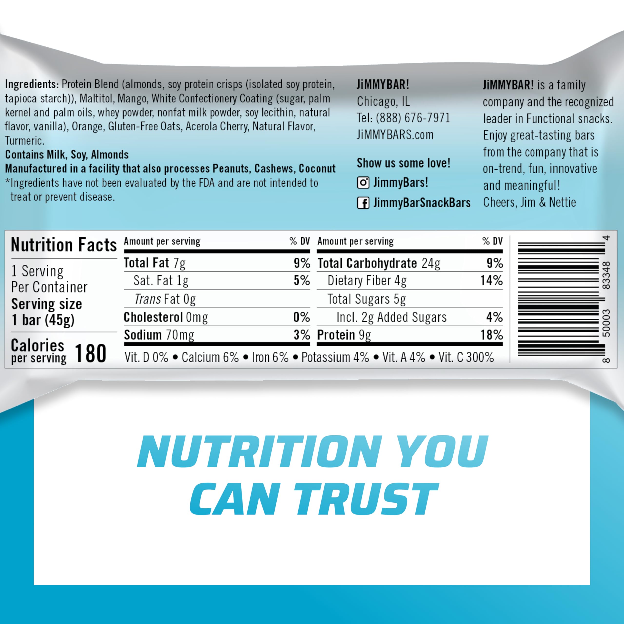 Jimmybar Immune Orange Citrus Blast closeup crumble emphasizes premium texture for a satisfying bite.