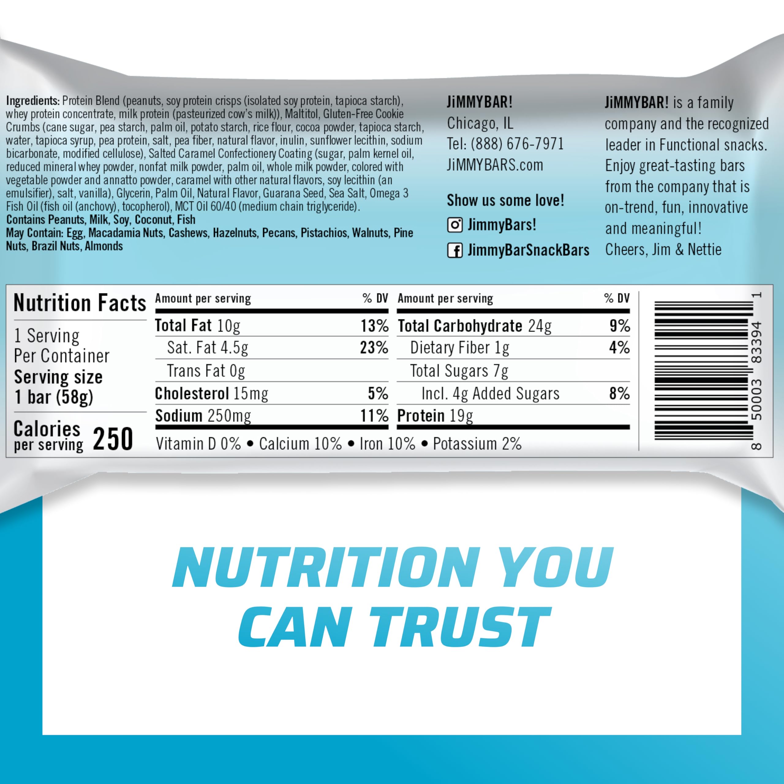 JIMMYBAR Sea Salt Caramel bar cross-section reveals peanut butter core