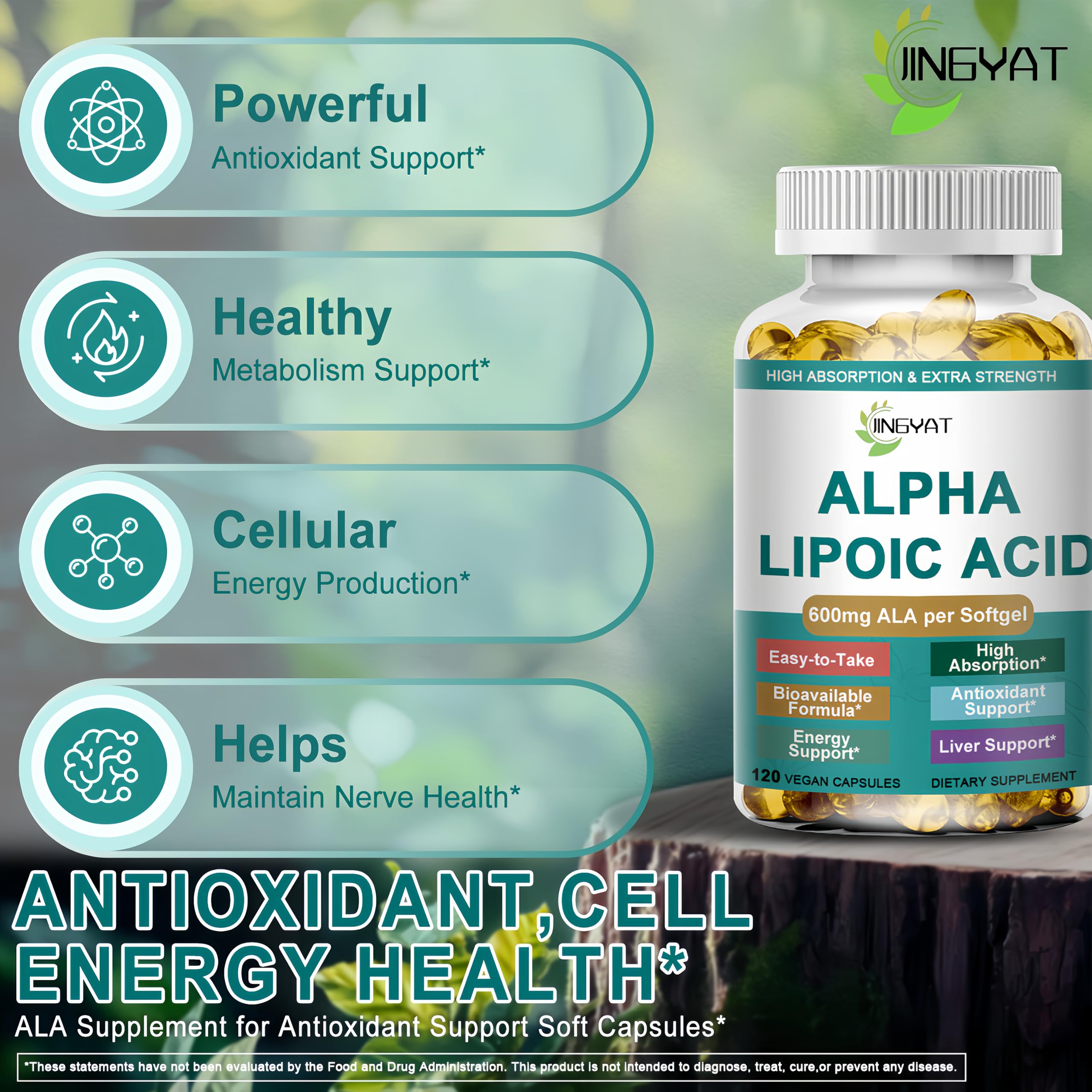 JINGYAT alpha-lipoic-acid-600mg-softgels-fast-absorption promotes efficient energy metabolism.