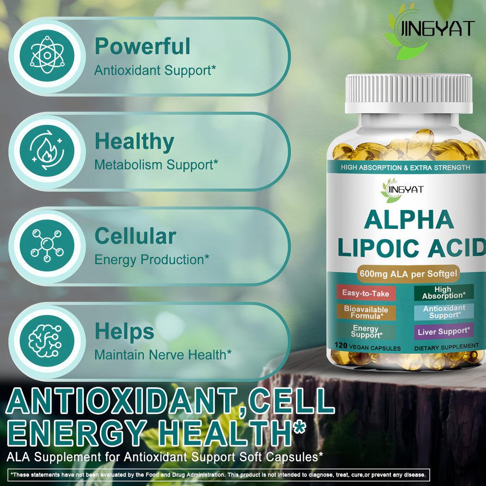 JINGYAT alpha-lipoic-acid-600mg-softgels-fast-absorption promotes efficient energy metabolism.