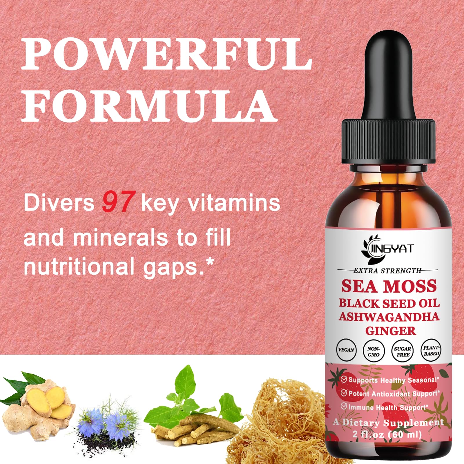 JINGYAT bladderwrack burdock sea moss blend bottle supports joints.