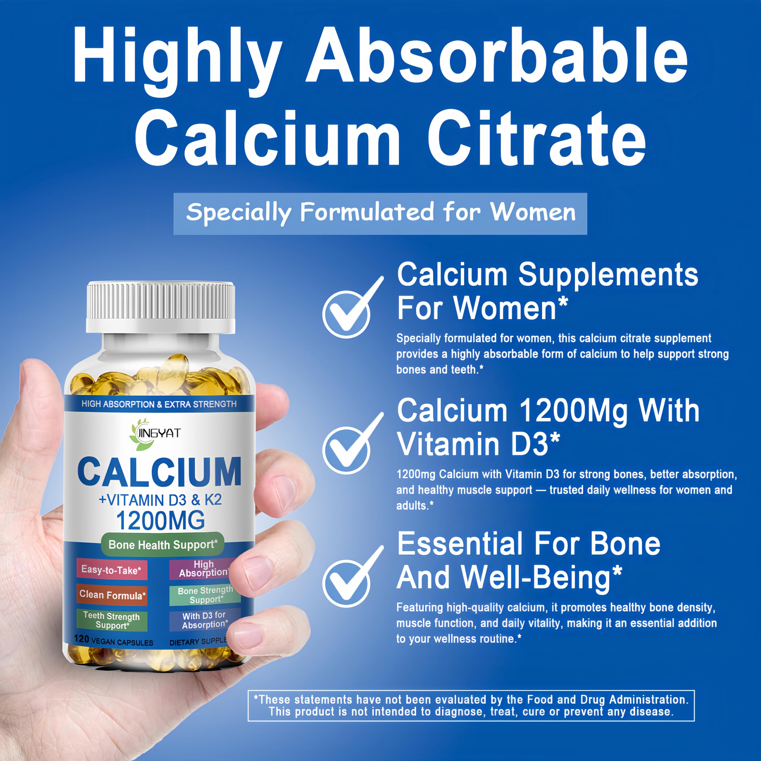 JINGYAT calcium with D3 and K2 enhances absorption and targeted bone support