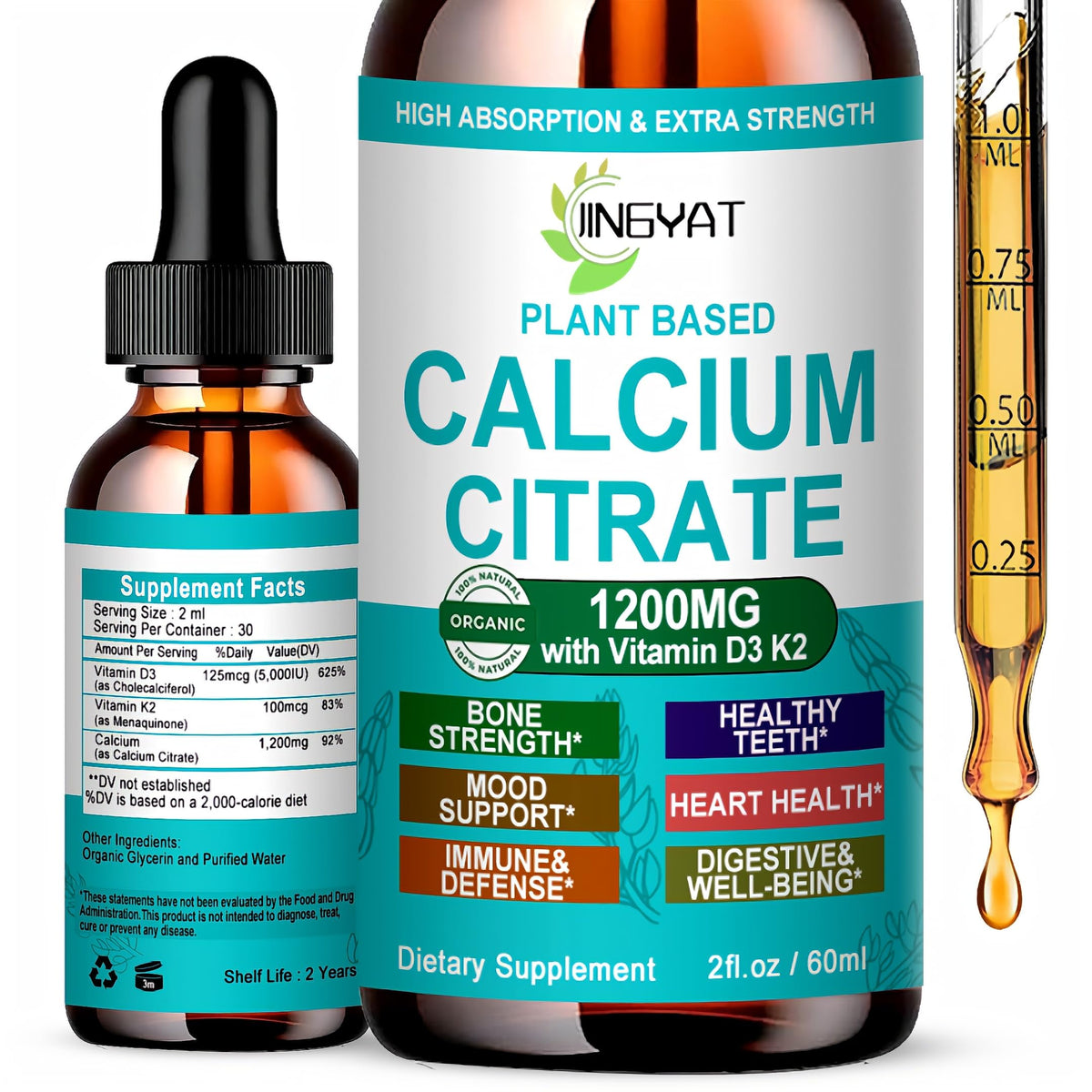 JINGYAT Calcium Drops bottle close-up highlights bone-support formula