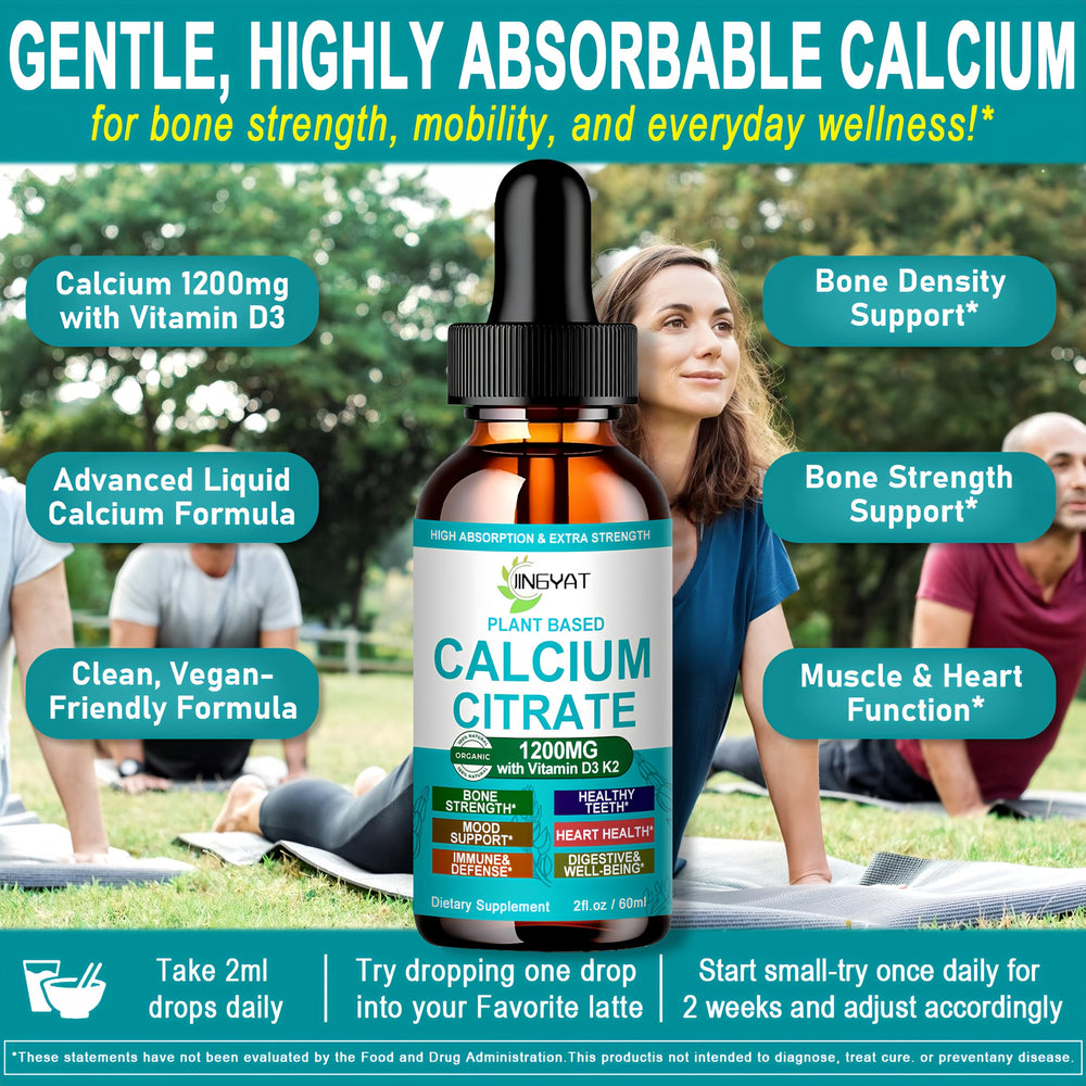 JINGYAT Calcium Drops in a glass of water showing quick mixing for intake