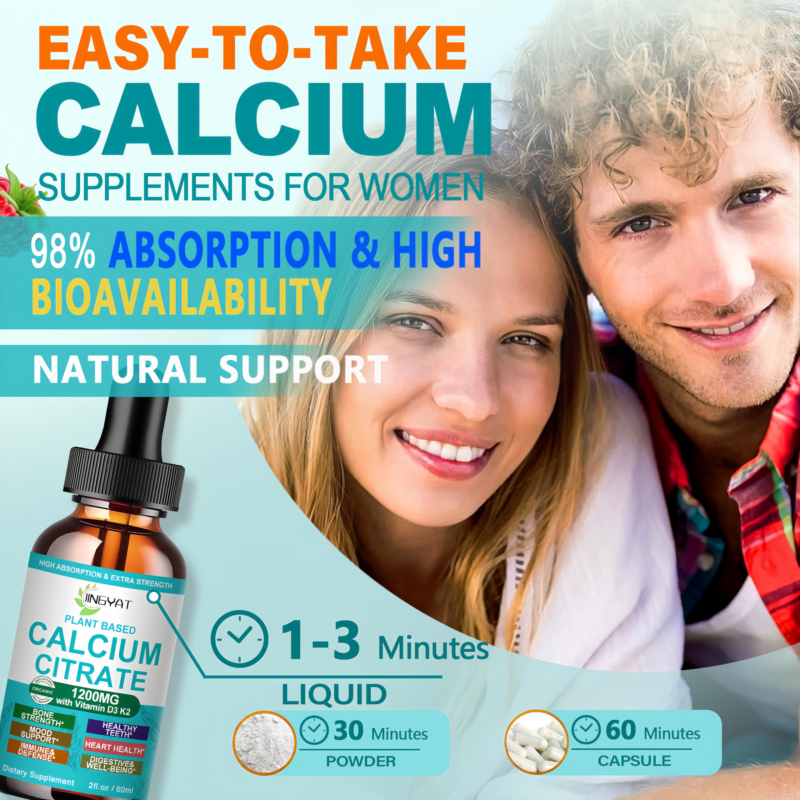 JINGYAT Calcium Drops vegan non-GMO label on bottle