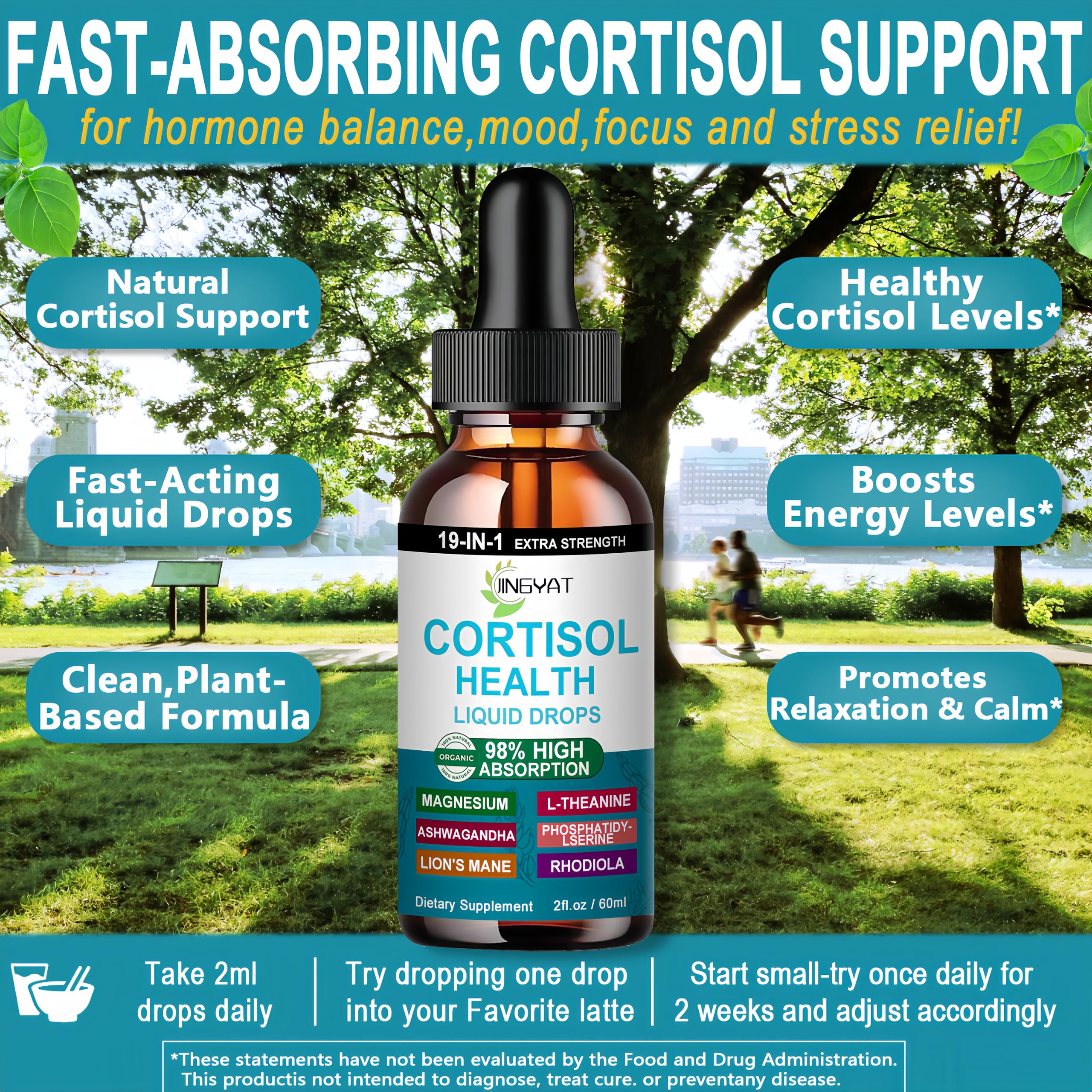 JINGYAT Cortisol Drops for Women glass bottle presenting premium, natural ingredients