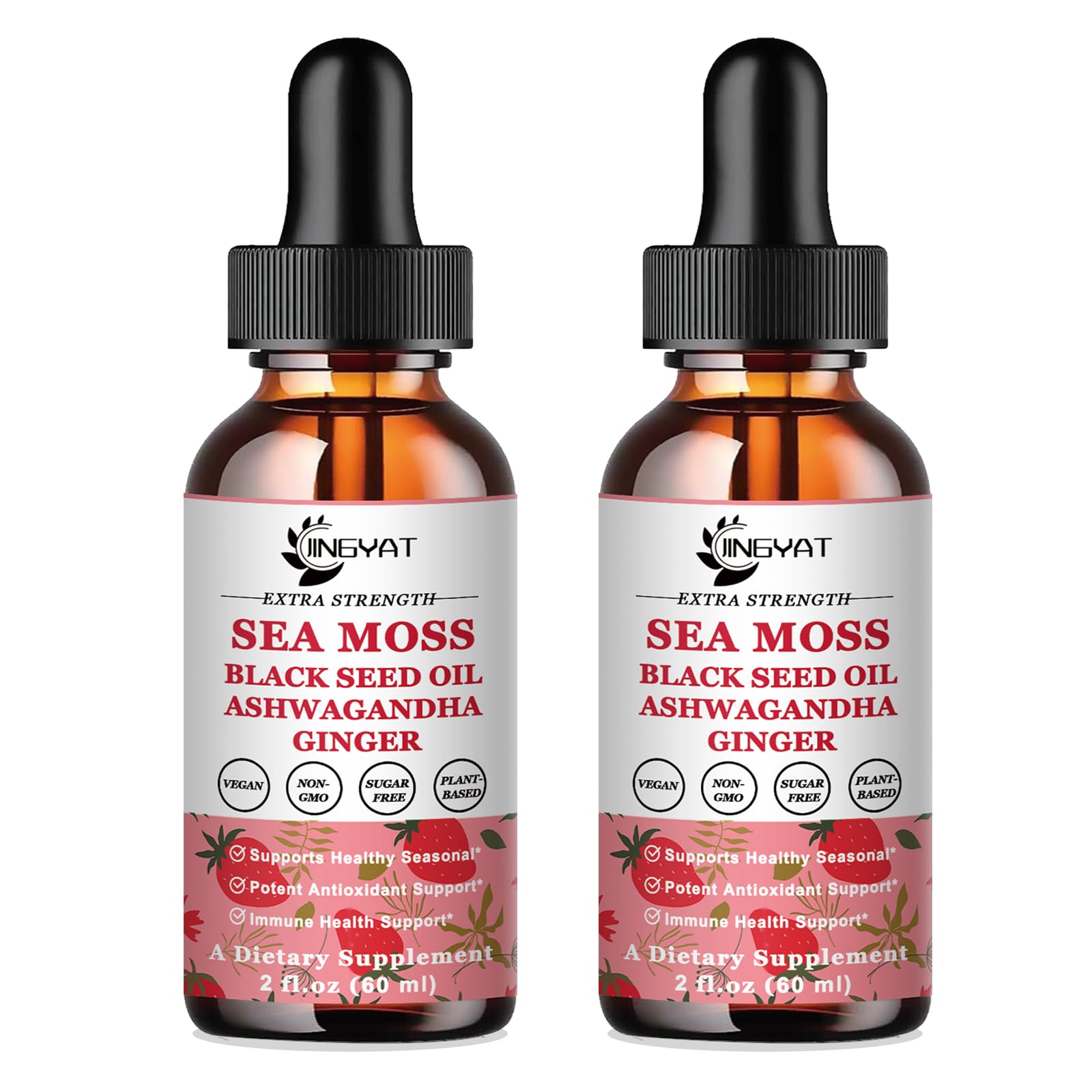 JINGYAT sea moss black seed oil bottle supports daily wellness.