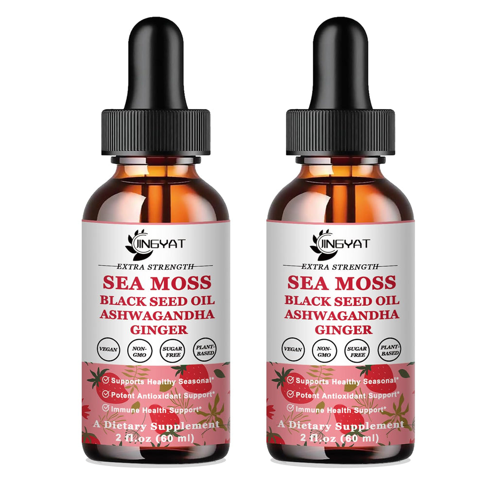 JINGYAT sea moss black seed oil bottle supports daily wellness.