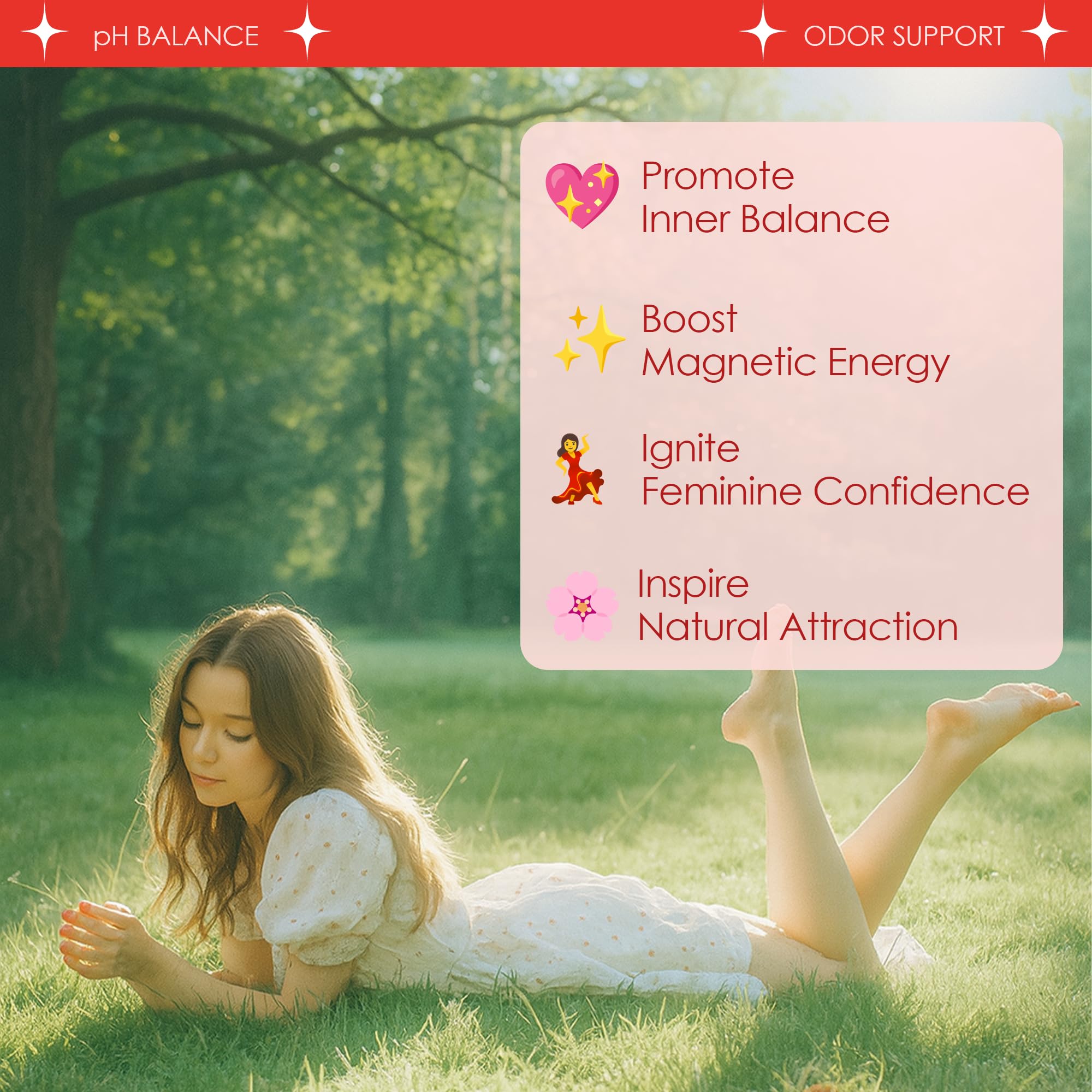 JINMAO Pheromone Gummies botanical formula image featuring maca, fenugreek, peppermint, and red clover.
