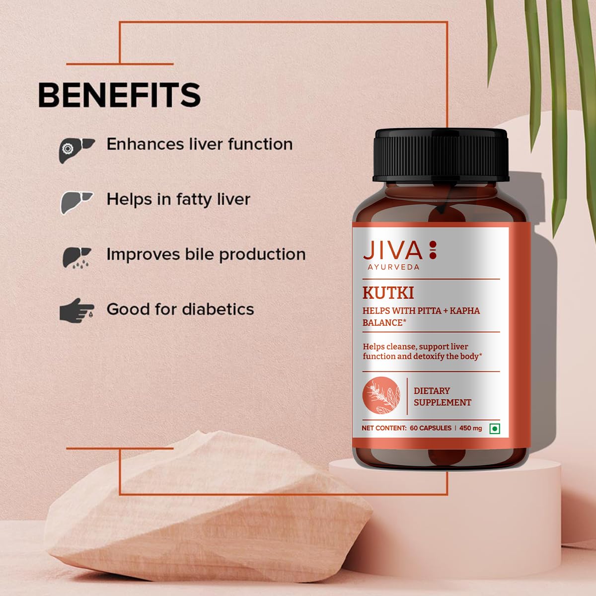 Close view of capsule bottle bathed in light; supports skin health from within.