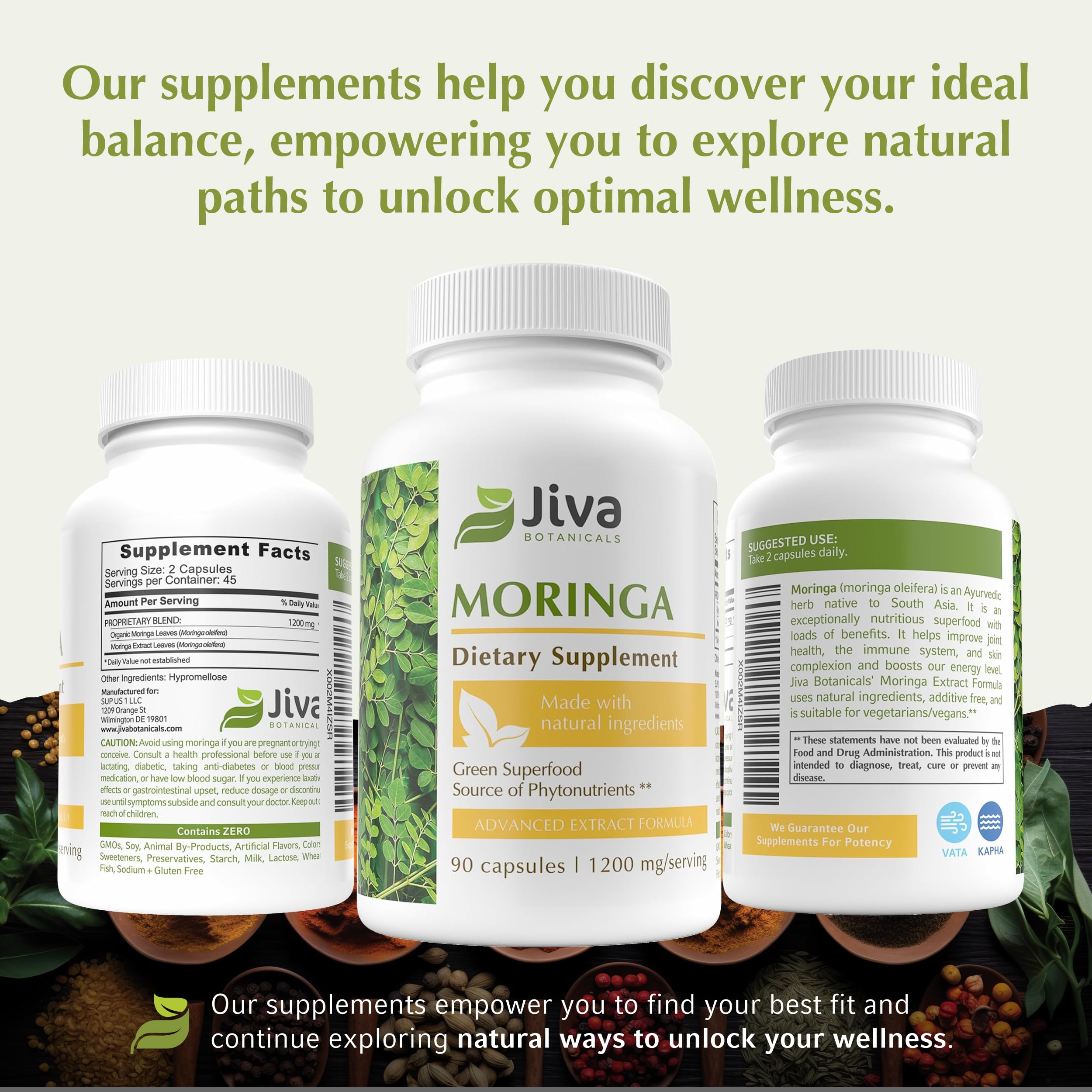 Jiva Botanicals all-natural GMO-free supplement visuals