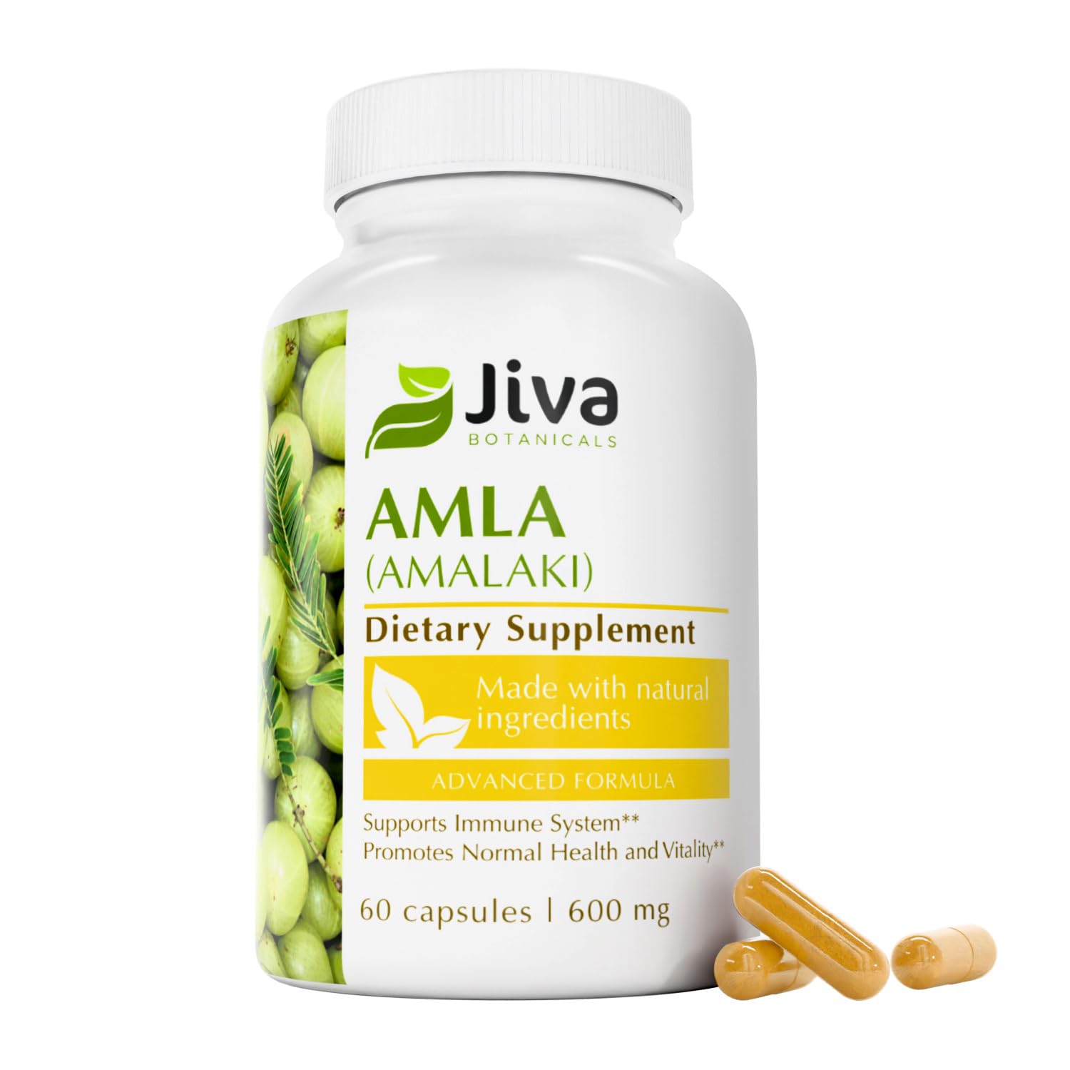 Jiva Botanicals Amla capsules bottle for daily vitamin C and immune support.
